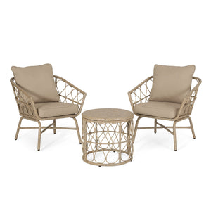 English Elm Christopher Knight Home® - BRUCE Brown 3PC Chat Set – PE Rattan Bistro Patio Seating with Iron Frame & Waterproof Cushions, Compact 70414.00LBRN