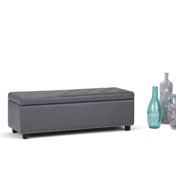 English Elm Hamilton - Versatile Stone Grey Storage Ottoman With Tufted Detailing For Stylish Home Organization B136P158173
