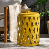 Christopher Knight Home® - Noble House - Selen Outdoor 14 Inch Diameter Matte Yellow Iron Side Table