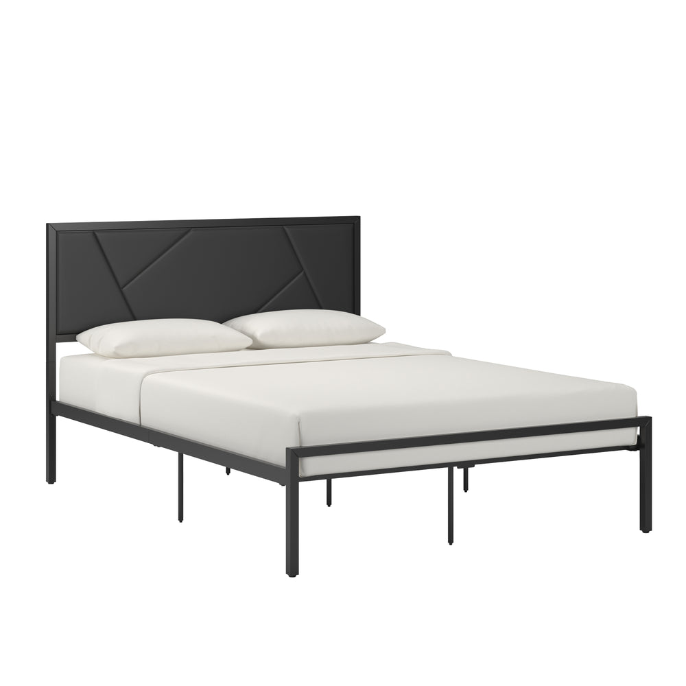 Homelegance By Top-Line Noelle Metal Platform Bed with Geometric Headboard Black Metal
