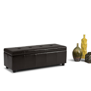 English Elm Castleford Storage Ottoman with Hidden Storage and Tufted Vegan Faux Leather Bench for Entryway Dark Brown B136P158180