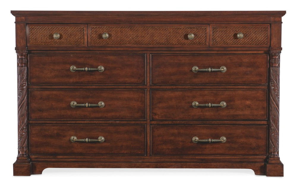 Hooker Furniture Charleston Maraschino Cherry Nine-Drawer Dresser With Cane Insets, Cedar-Lined Drawers & Jewelry Tray 6750-90302-85