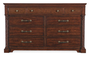 Hooker Furniture Charleston Maraschino Cherry Nine-Drawer Dresser With Cane Insets, Cedar-Lined Drawers & Jewelry Tray 6750-90302-85