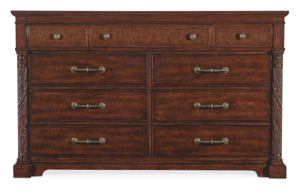 Hooker Furniture Charleston Maraschino Cherry Nine-Drawer Dresser With Cane Insets, Cedar-Lined Drawers & Jewelry Tray 6750-90302-85