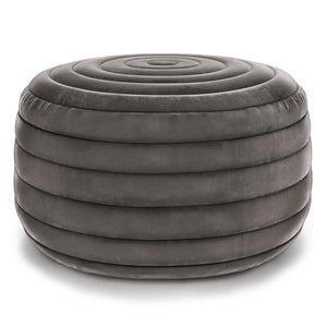 English Elm Vivienne Velvet Round Pouf Ottoman — Turquoise Handcrafted Footstool, Supportive Polystyrene Fill Dark Gray B136P159344