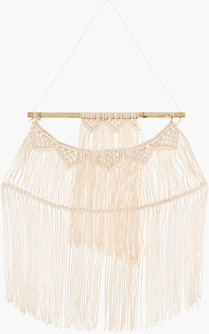 Surya Azra 31"H X 22"W Macrame Wall Hanging - Elegant Global Design For Captivating Home Decor Charm Cream Cotton,Wood Rza1004-3522