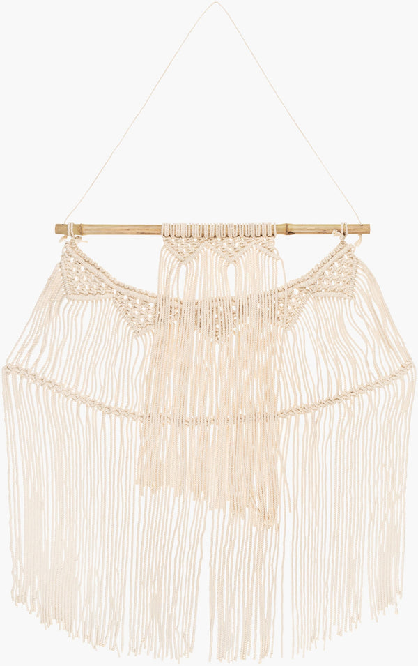 Surya Azra 31"H X 22"W Macrame Wall Hanging - Elegant Global Design For Captivating Home Decor Charm Cream Cotton,Wood Rza1004-3522