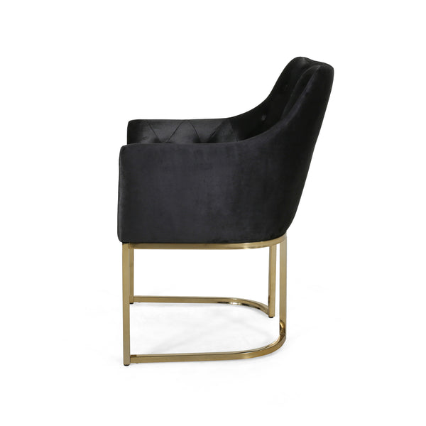English Elm Christopher Knight Home® - CLUB Plush Altay Velvet Armchair with Gold Accents and Curved Modern Glam Design, Luxe Accent Seat Black 65362.00