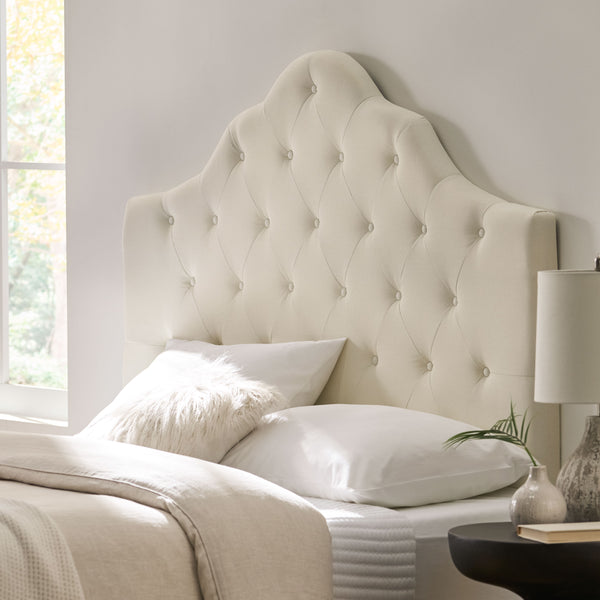 English Elm Christopher Knight Home® - Tufted Cloud-Shaped Upholstered Headboard Queen with Button Detail, Tall Solid Wood Frame & Metal Legs Ivory 59024.00