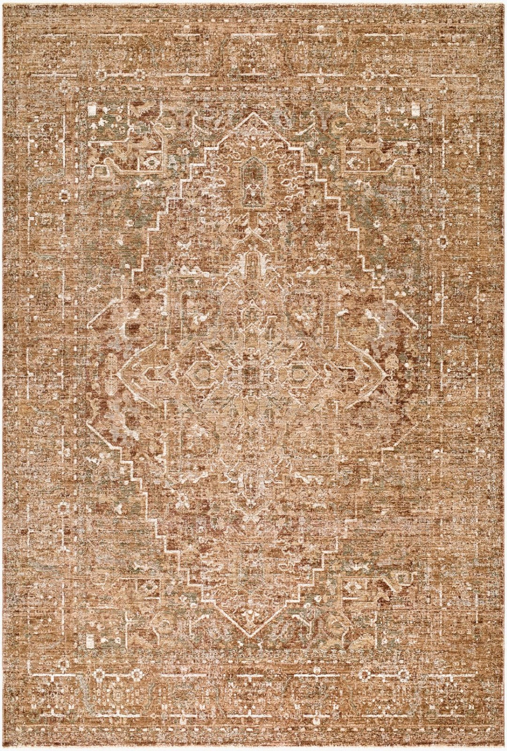Livabliss The Vintage Turkish Runner Rug with Fringe Ends for Hallway or Entryway Decor Mustard, Beige 9' x 12'6" RZDT2301-9126