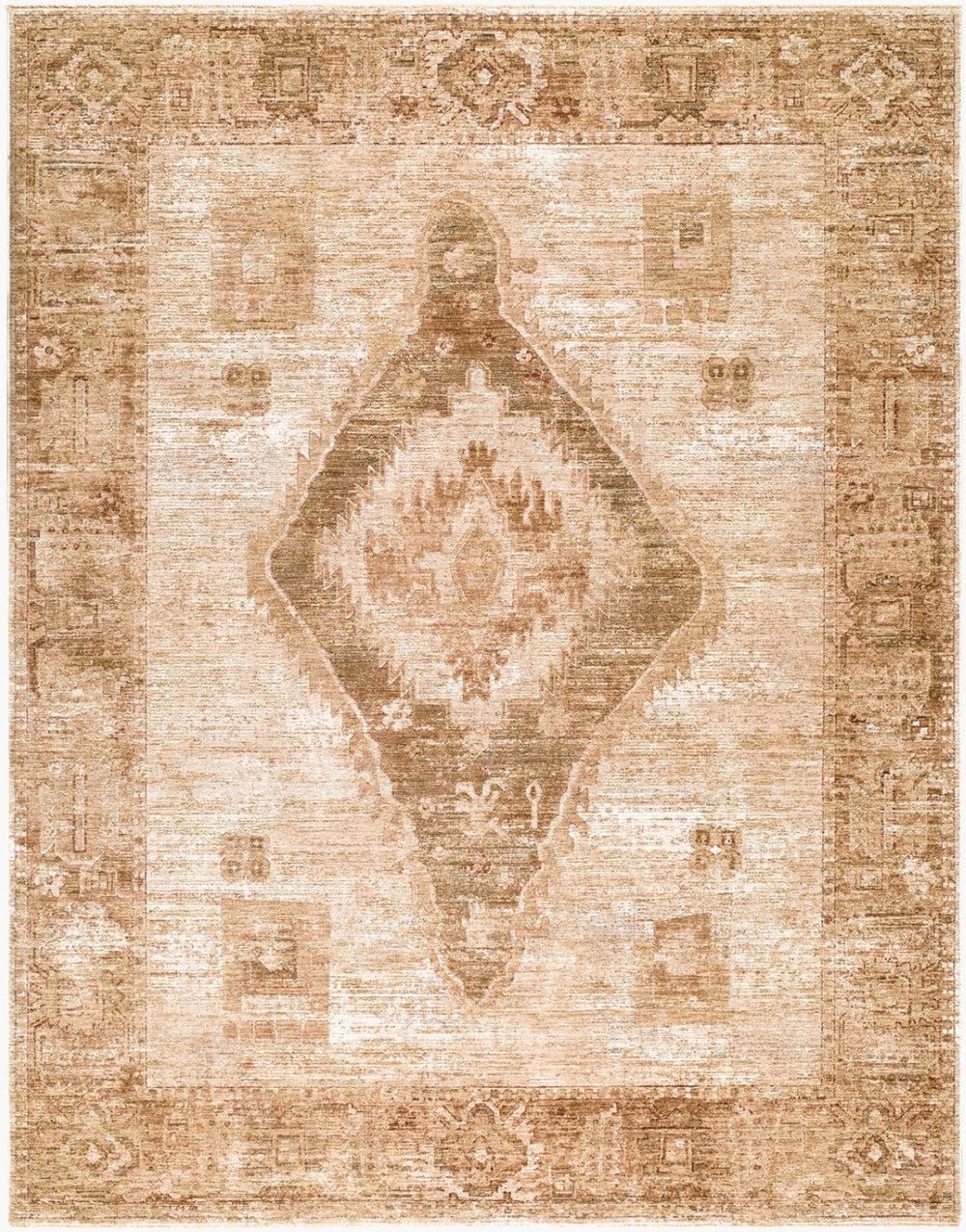 Livabliss The Vintage Fringe Runner Turkish Woven Polyester Rug for Hallways and Bohemian Spaces Beige, Mustard 7'10" x 10' RZDT2307-71010