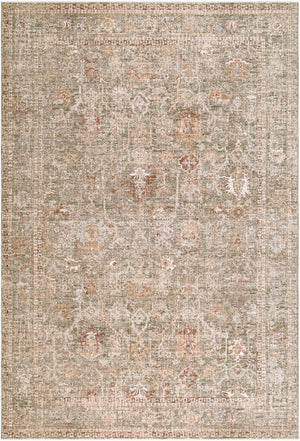 Livabliss The Vintage Edit Turkish Woven Polyester Runner Rug with Fringe for Hallways Olive, Beige 6'7" x 9'10" RZDT2310-6796