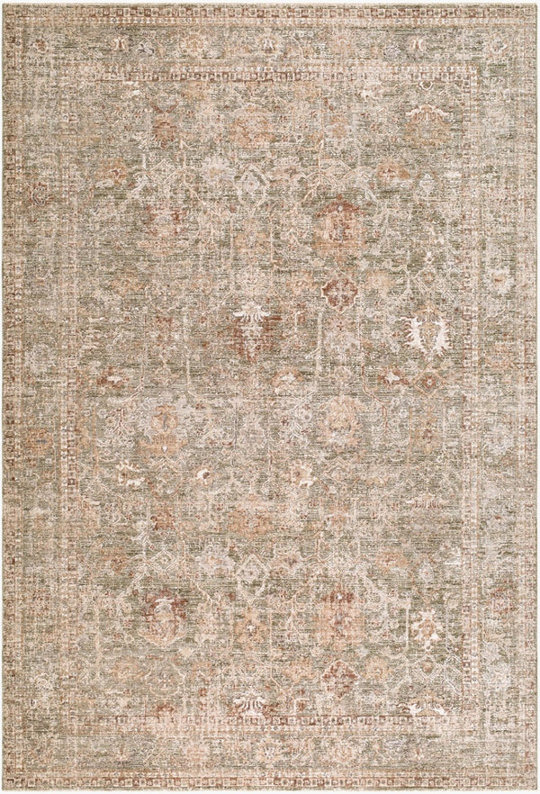 Livabliss The Vintage Edit Turkish Woven Polyester Runner Rug with Fringe for Hallways Olive, Beige 6'7" x 9'10" RZDT2310-6796