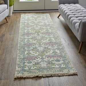 Feizy Rugs Beall Hand-knotted Wool Floral Rug - Elegant Arts And Crafts Style With Modern Color Palette Ivory,Pink,Green Wool Bea6714fgrymlti68