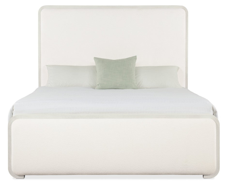 Hooker Furniture Serenity Coastal Queen Upholstered Panel Bed With Sand Dollar Lacquered Glasscloth & Grasscloth Accents Beige 6350-90350-03