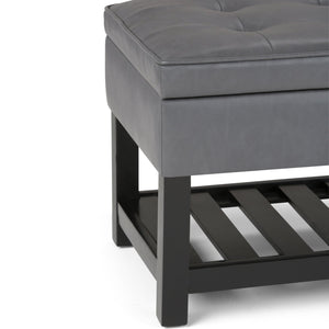 English Elm Cosmopolitan Storage Ottoman Bench - Versatile Stone Grey Faux Leather With Open Shelf & Safety Lid B136P158569
