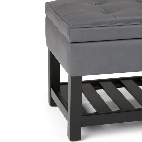 English Elm Cosmopolitan Storage Ottoman Bench - Versatile Stone Grey Faux Leather With Open Shelf & Safety Lid B136P158569