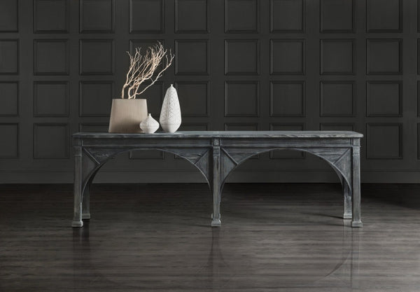 Hooker Furniture Melange Rustic Pine Console Table With Dark Charcoal Distressed Finish — Vintage Urban Statement 628-85150-95