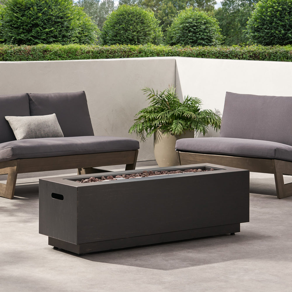English Elm 40" Outdoor Propane Fire Pit 50000 Btu Powder Coated Iron Rectangular Patio Warmer 62836.00BRN-50K