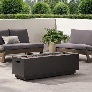 English Elm 40" Outdoor Propane Fire Pit 50000 Btu Powder Coated Iron Rectangular Patio Warmer 62836.00BRN-50K