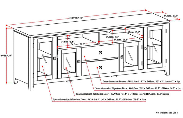 English Elm Cosmopolitan 72" Wide Tv Media Stand - Rustic Farmhouse Grey With Ample Storage & Cable Management B136P158553