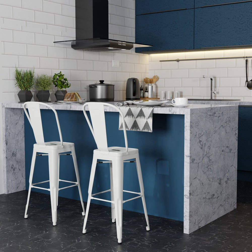 English Elm Fletcher 24" Industrial-Style Metal Counter Height Stool Set Of 2 - Chic White Finish For Modern Spaces B136P158665