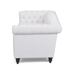 English Elm Christopher Knight Home® - SOFA Chesterfield-inspired 3-seater with deep button tufting, nailhead trim, low back and plush PU upholstery White 68326.00
