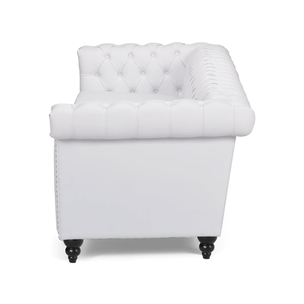English Elm Christopher Knight Home® - SOFA Chesterfield-inspired 3-seater with deep button tufting, nailhead trim, low back and plush PU upholstery White 68326.00