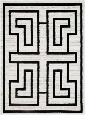 Livabliss The Studio Edit Art Deco Geometric Accent Rug Polypropylene Plush Machine Woven Cream, Black 5'3" x 7' RZSE2305-537
