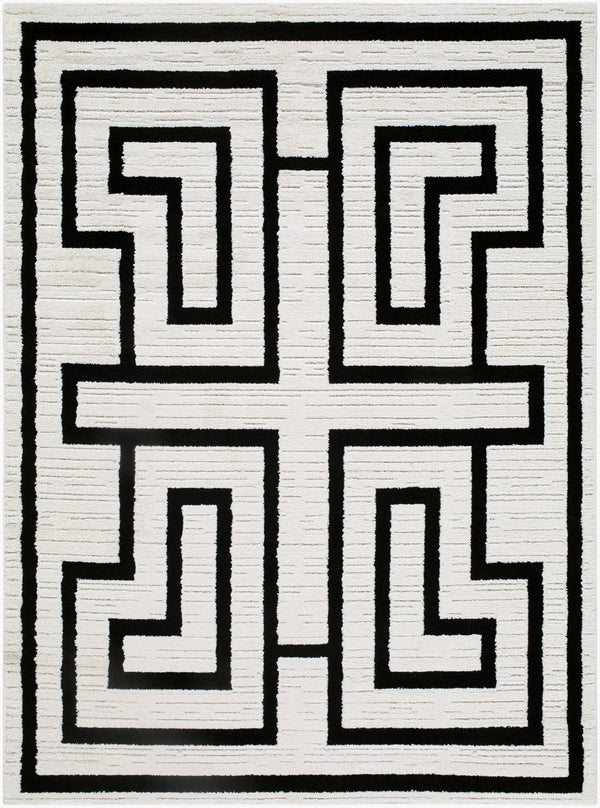 Livabliss The Studio Edit Art Deco Geometric Accent Rug Polypropylene Plush Machine Woven Cream, Black 5'3" x 7' RZSE2305-537