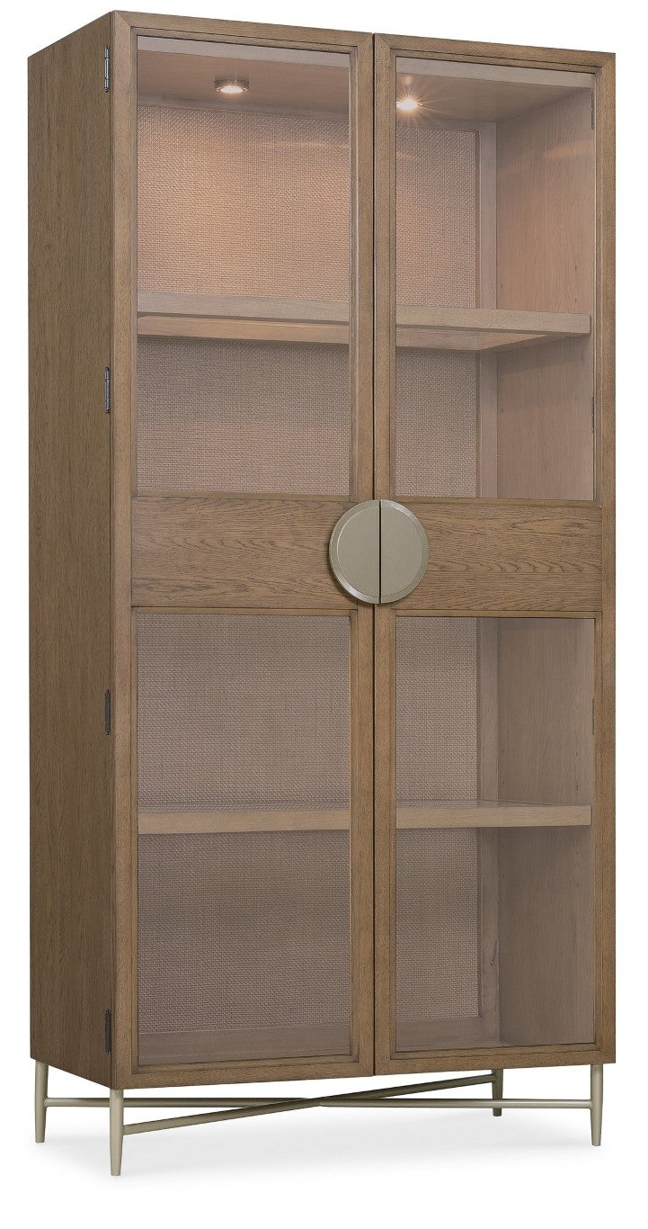 Hooker Furniture Sonnet Transitional Display Cabinet With Woven Cane, White Oak Veneer, Tempered Glass & Lighting 6072-75906-85