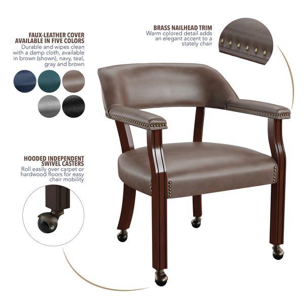 English Elm Steve Silver - Tournament Captain Arm Chair with Casters Dark Brown — Upholstered Nailhead Trim, Swivel, Elegant Base, Comfort B081P156928