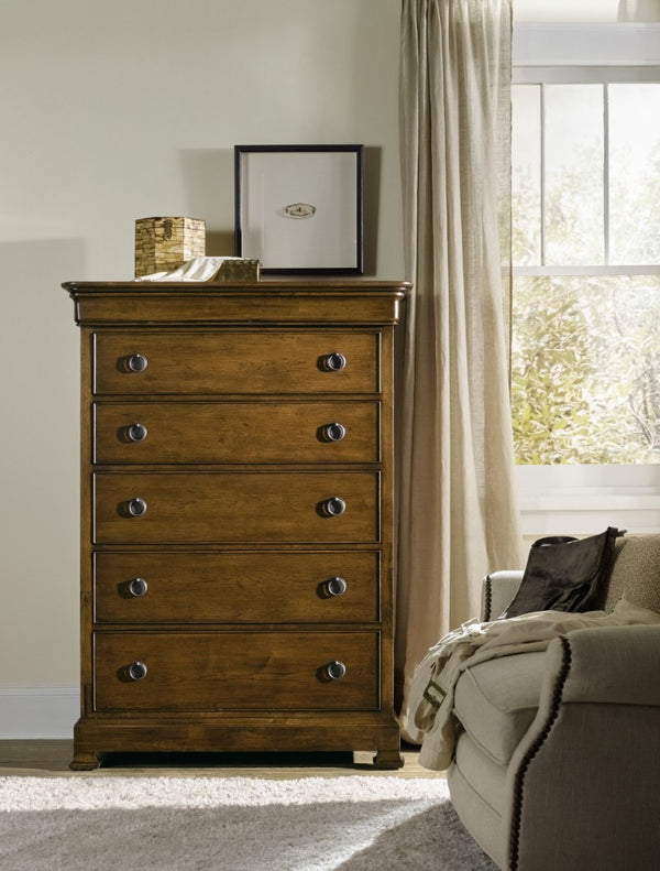 Hooker Furniture Archivist Pecky Pecan Six-Drawer Chest With Felt & Cedar-Lined Drawers, Antique Bronze Hardware, Rustic Elegance 5447-90010