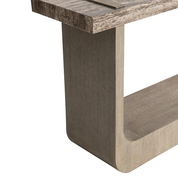 Bernhardt Bernhardt Azzura Console Table With Honed Silver Travertine Top & Weathered Greige Oak Sculptural Base 332910
