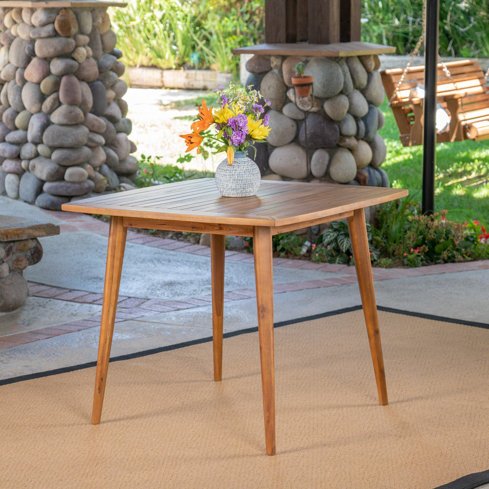English Elm Indoor Solid Acacia Square Dining Table Mid-century Tapered Legs Teak Finish 63258.00