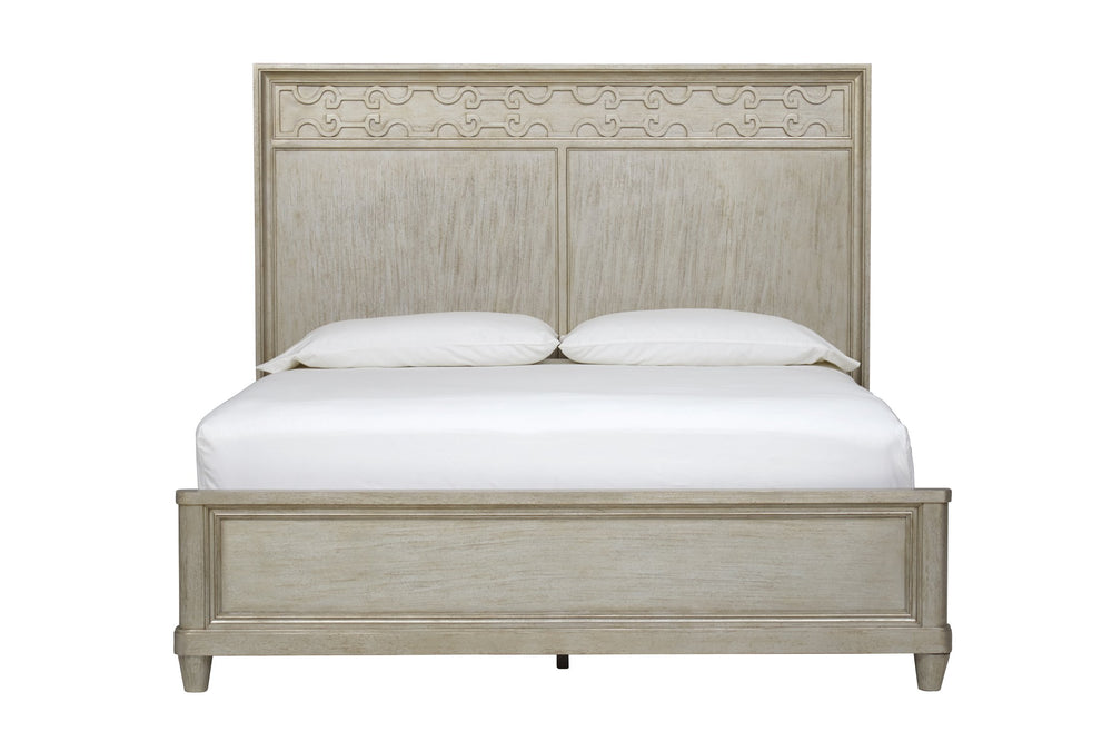 A.R.T. Furniture Morrissey King Cashin Panel Bed – Elegant Bezel Finish, Lyre Shaped Headboard & Transitional Style Silver, Silver Parawood Solids,Primavera Veneers 218156-2727
