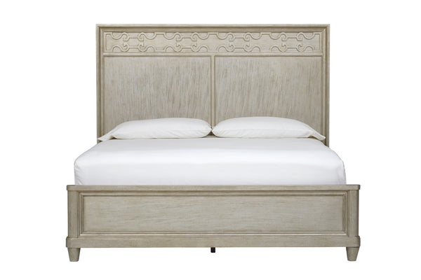 A.R.T. Furniture Morrissey King Cashin Panel Bed – Elegant Bezel Finish, Lyre Shaped Headboard & Transitional Style Silver, Silver Parawood Solids,Primavera Veneers 218156-2727