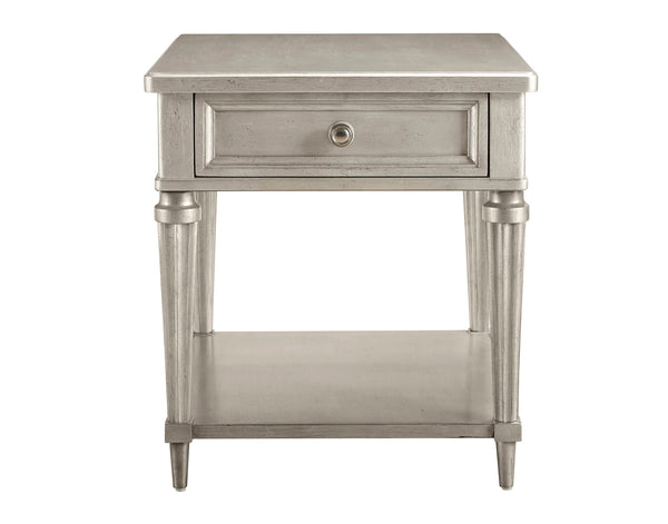 A.R.T. Furniture Morrissey Kirke End Table - Stylish Bezel Finish With Storage Drawer And Open Shelf For Elegance Silver, Silver Parawood Solids,Primavera Veneers,Metal 218303-2727