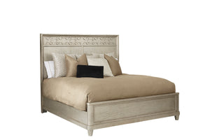 A.R.T. Furniture Morrissey King Cashin Panel Bed – Elegant Bezel Finish, Lyre Shaped Headboard & Transitional Style Silver, Silver Parawood Solids,Primavera Veneers 218156-2727