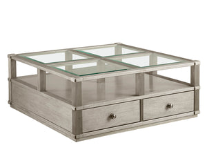 A.R.T. Furniture Morrissey Ellman Cocktail Table - Stylish Bezel Finish With Glass Top, Storage Drawers & Casters Silver, Silver Parawood Solids,Primavera Veneers,Glass,Metal 218301-2727