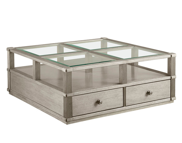 A.R.T. Furniture Morrissey Ellman Cocktail Table - Stylish Bezel Finish With Glass Top, Storage Drawers & Casters Silver, Silver Parawood Solids,Primavera Veneers,Glass,Metal 218301-2727
