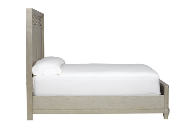 A.R.T. Furniture Morrissey King Cashin Panel Bed – Elegant Bezel Finish, Lyre Shaped Headboard & Transitional Style Silver, Silver Parawood Solids,Primavera Veneers 218156-2727