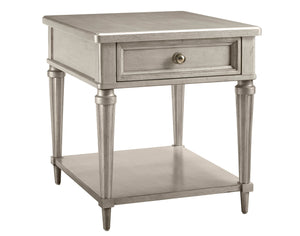 A.R.T. Furniture Morrissey Kirke End Table - Stylish Bezel Finish With Storage Drawer And Open Shelf For Elegance Silver, Silver Parawood Solids,Primavera Veneers,Metal 218303-2727