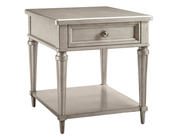 A.R.T. Furniture Morrissey Kirke End Table - Stylish Bezel Finish With Storage Drawer And Open Shelf For Elegance Silver, Silver Parawood Solids,Primavera Veneers,Metal 218303-2727