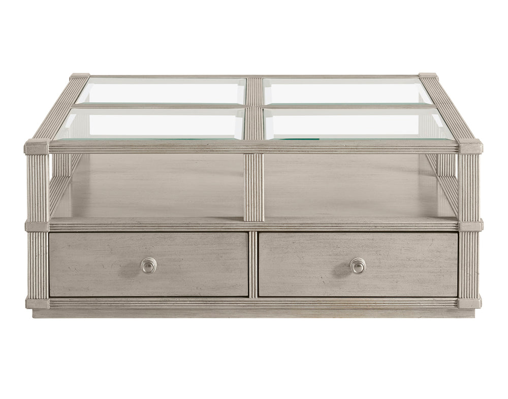 A.R.T. Furniture Morrissey Ellman Cocktail Table - Stylish Bezel Finish With Glass Top, Storage Drawers & Casters Silver, Silver Parawood Solids,Primavera Veneers,Glass,Metal 218301-2727