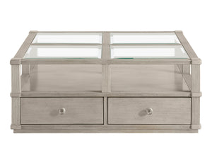A.R.T. Furniture Morrissey Ellman Cocktail Table - Stylish Bezel Finish With Glass Top, Storage Drawers & Casters Silver, Silver Parawood Solids,Primavera Veneers,Glass,Metal 218301-2727