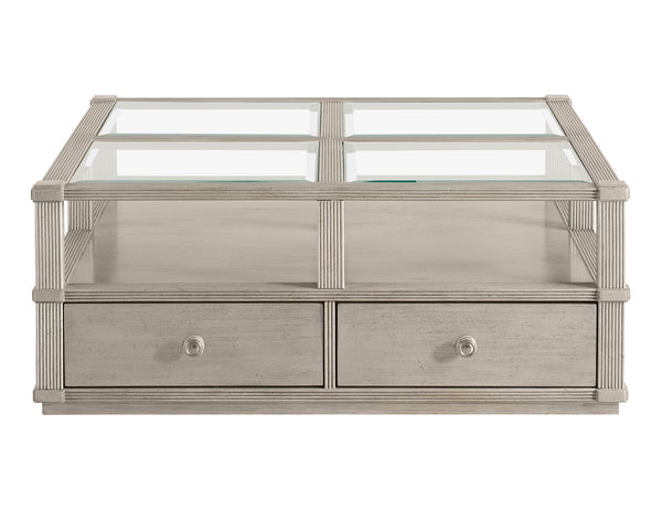 A.R.T. Furniture Morrissey Ellman Cocktail Table - Stylish Bezel Finish With Glass Top, Storage Drawers & Casters Silver, Silver Parawood Solids,Primavera Veneers,Glass,Metal 218301-2727