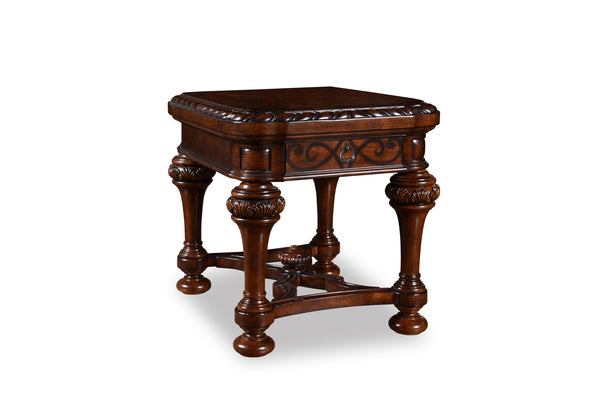 A.R.T. Furniture Valencia End Table - Handcrafted Traditional Design With Carved Details, Storage Drawer & Tuscan Finish Brown, Brown Radiata Solids With White Oak,Walnut And Pine Veneers,Metal 209303-2304