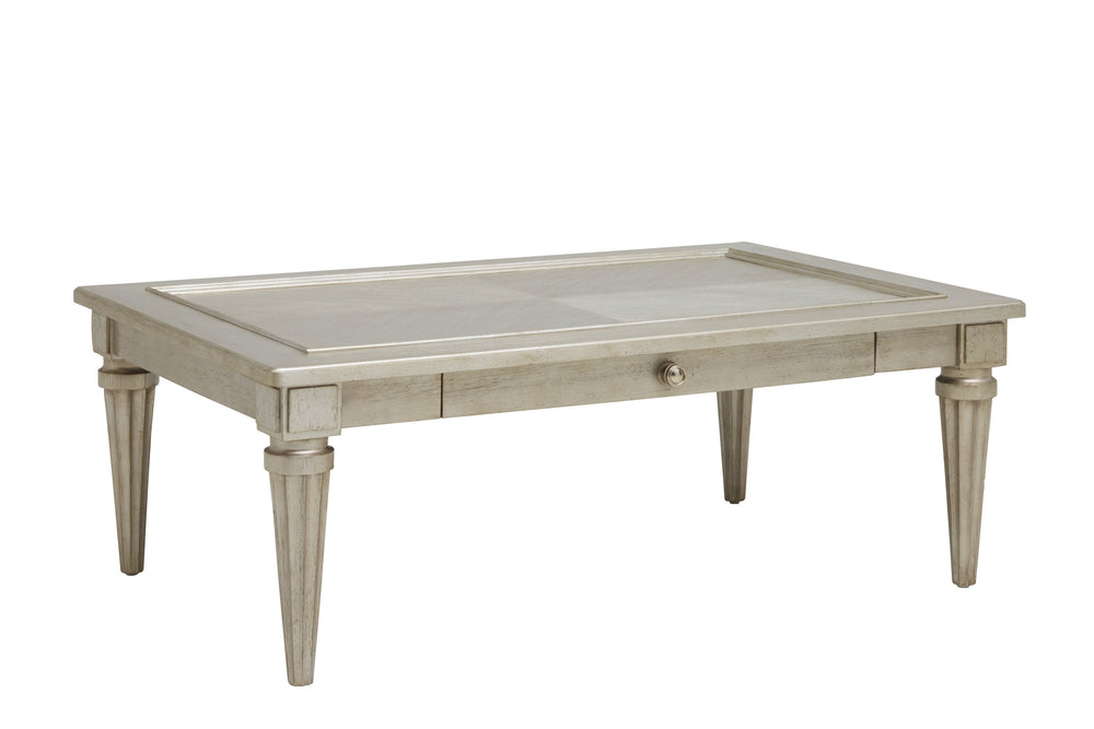 A.R.T. Furniture Morrissey Kirke Cocktail Table - Elegant Transitional Design With Storage Drawer And Fluted Legs Silver, Silver Parawood Solids,Primavera Veneers 218300-2727