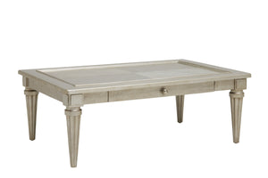 A.R.T. Furniture Morrissey Kirke Cocktail Table - Elegant Transitional Design With Storage Drawer And Fluted Legs Silver, Silver Parawood Solids,Primavera Veneers 218300-2727